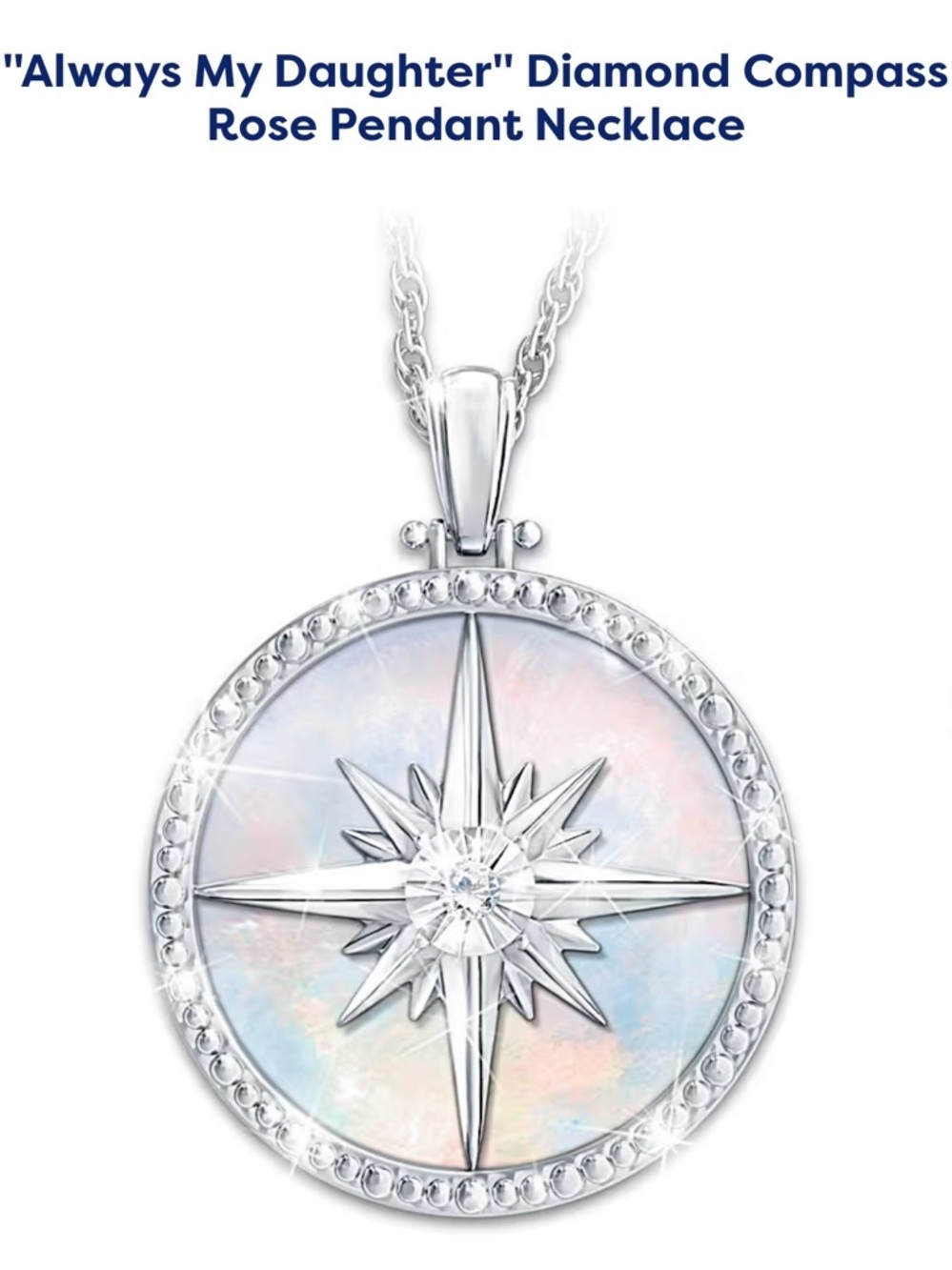 Bradford Exchange Diamond Sterling Silver Always My Daughter Compass necklace - Picture 5 of 9